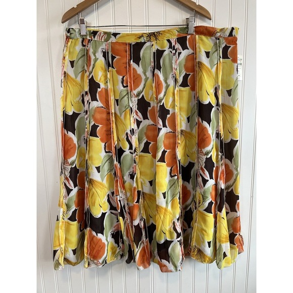 Coldwater Creek Skirt Pleated Women Size 2X Floral Yellow Orange NWT Elastic Bac - Picture 1 of 8